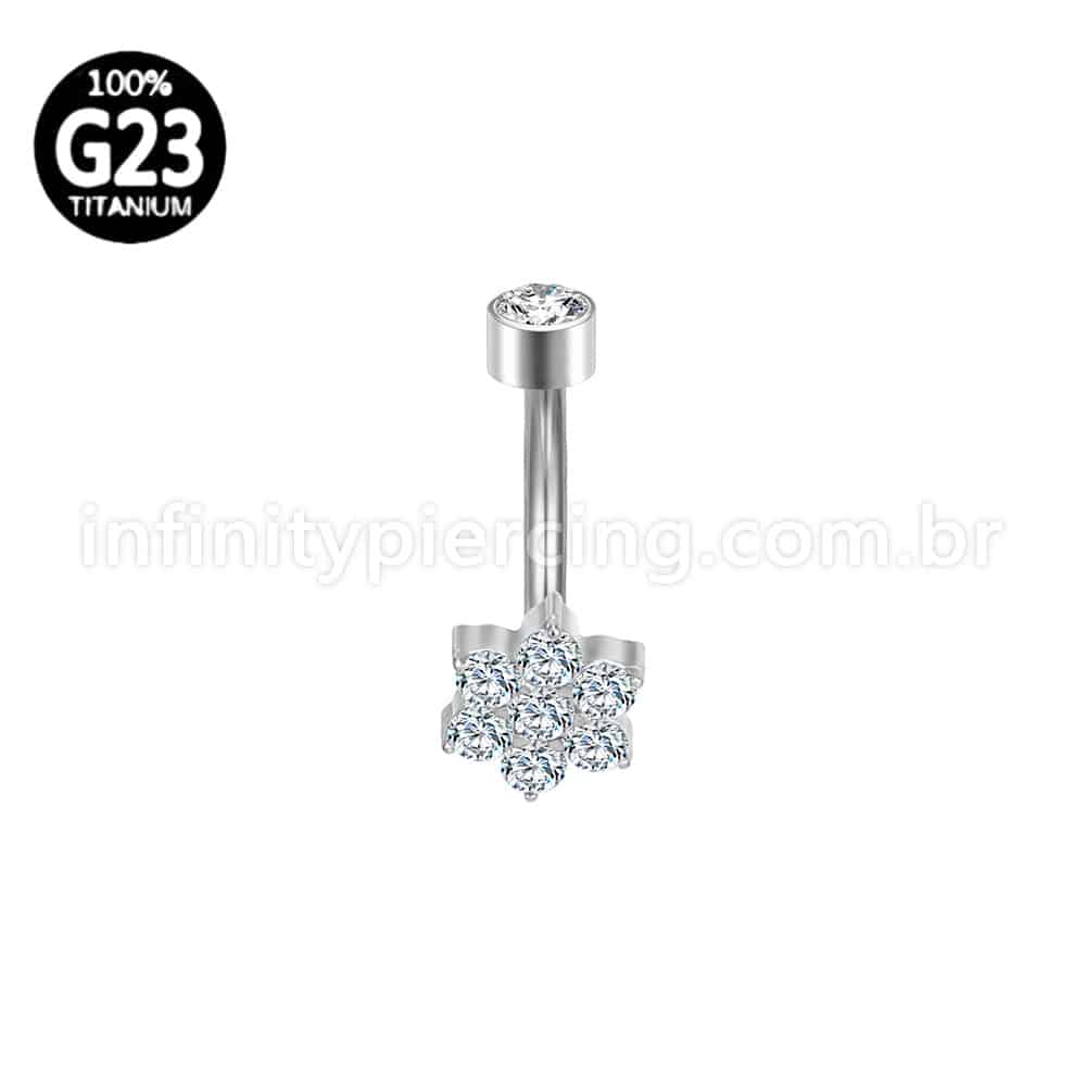 Piercing Banana Titânio Flor Zircônia